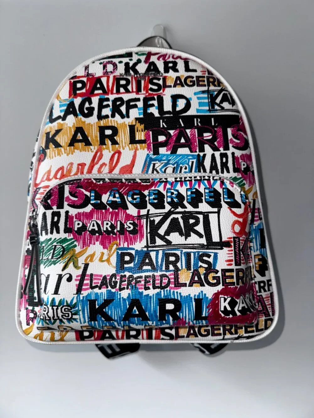 Karl Lagerfeld Paris Graffiti Logo Backpack Multi Color White Graphic Print